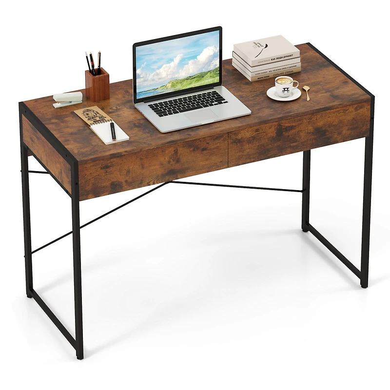 2-Drawer Home Office Desk with Steel Frame