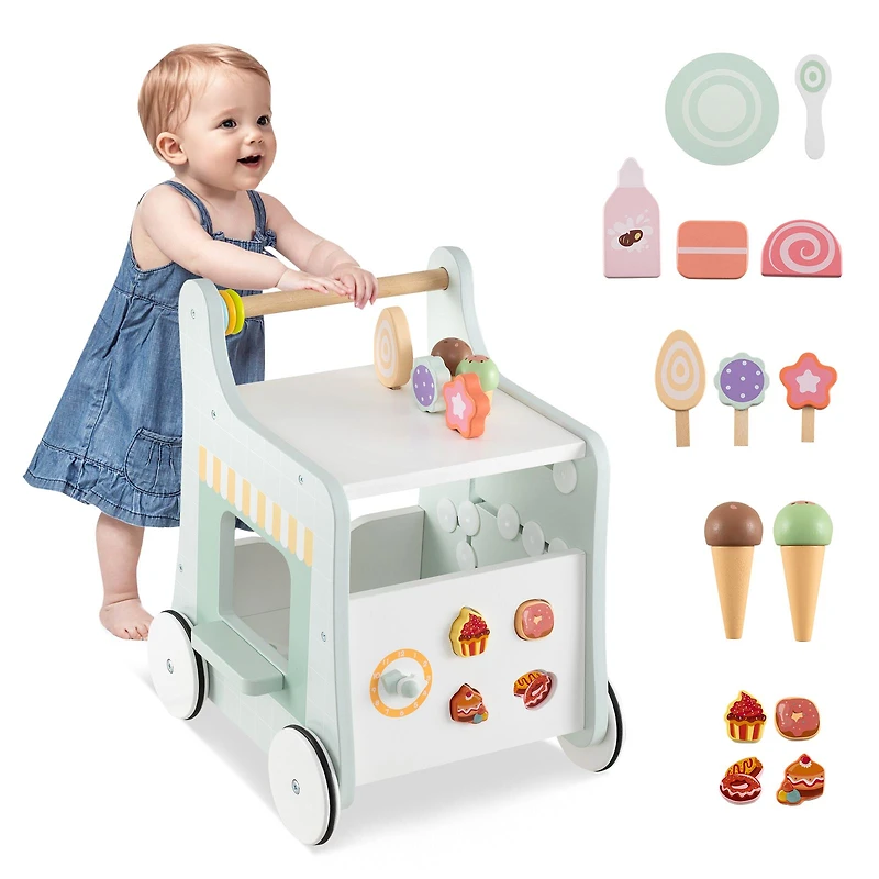 2-in-1 Baby Walker, Storage and Ice Creams for 1+ Years Old - Light Green
