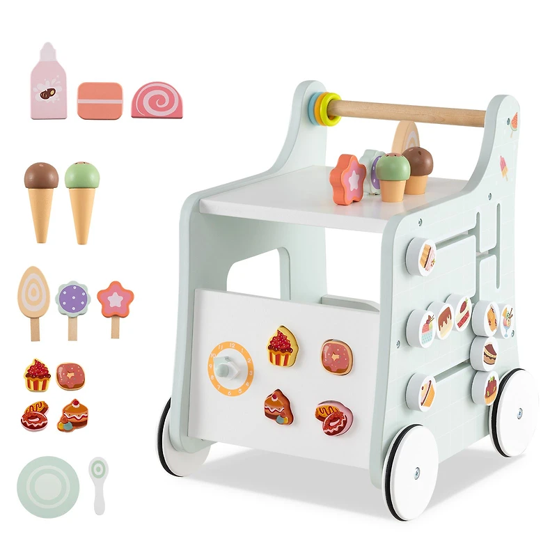 2-in-1 Baby Walker, Storage and Ice Creams for 1+ Years Old - Light Green
