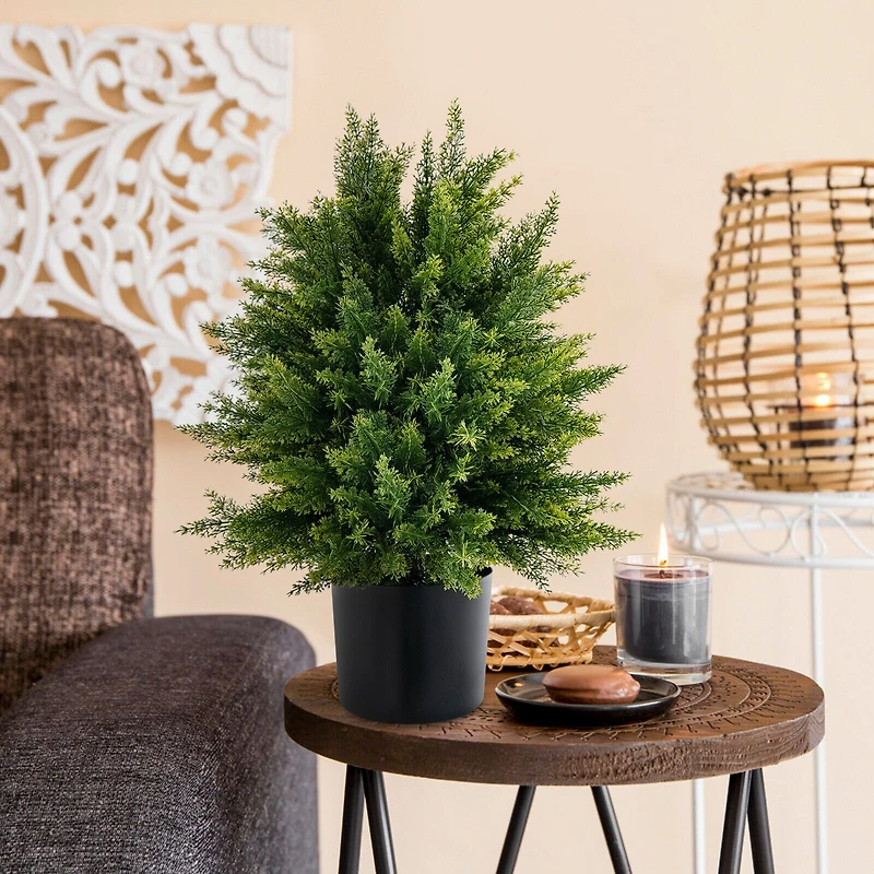 Artificial Cedar Topiary Ball Tree with Cement Pot, Set of 2