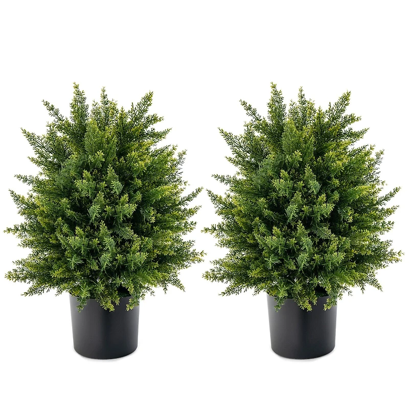 Artificial Cedar Topiary Ball Tree with Cement Pot, Set of 2