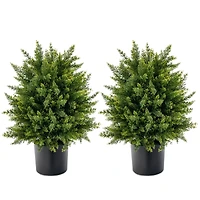 Artificial Cedar Topiary Ball Tree with Cement Pot, Set of 2