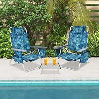 2 Packs 5-Position Outdoor Folding Backpack Beach Table Chair Reclining Set