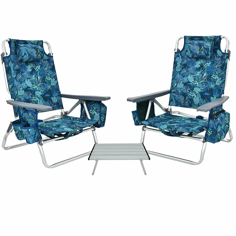 2 Packs 5-Position Outdoor Folding Backpack Beach Table Chair Reclining Set
