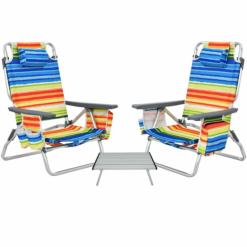 2 Packs 5-Position Outdoor Folding Backpack Beach Table Chair Reclining Set