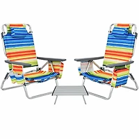 2 Packs 5-Position Outdoor Folding Backpack Beach Table Chair Reclining Set