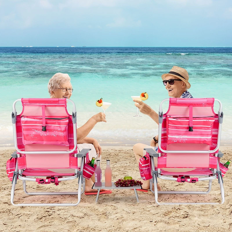 Ensemble de 2 ensembles chaises plage pliantes d'extérieur à 5 positions, sac dos et table