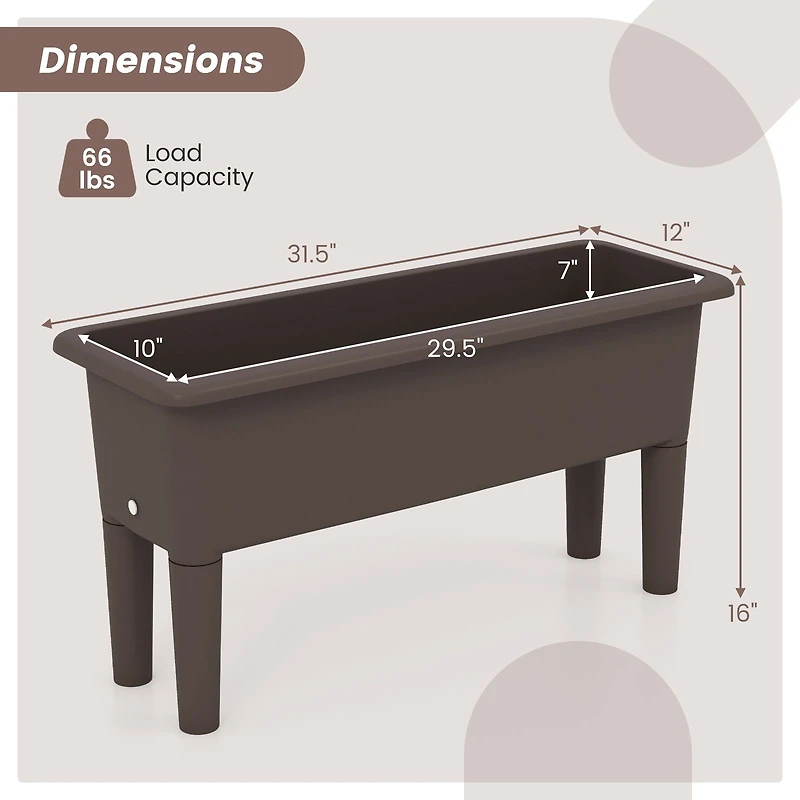 2-Piece Raised Garden Beds Self-Watering Planter Box, Detachable Legs and Drainage Hole
