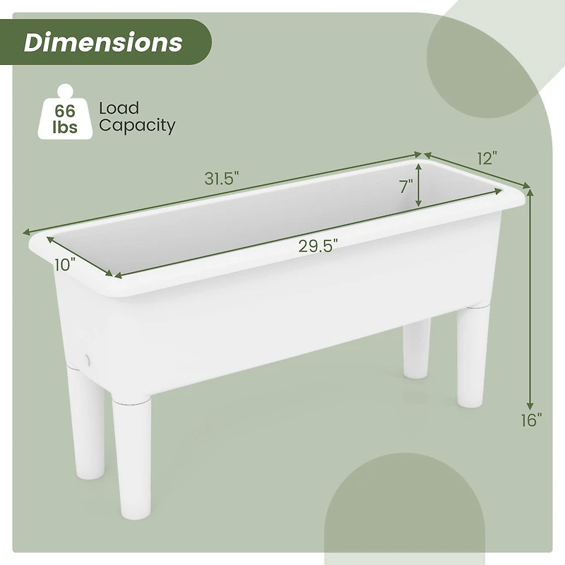 2-Piece Raised Garden Beds Self-Watering Planter Box, Detachable Legs and Drainage Hole