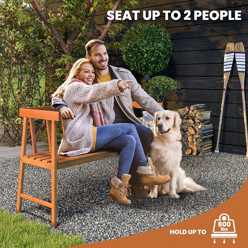 Outdoor Eucalyptus Wood Bench, Backrest and Armrests