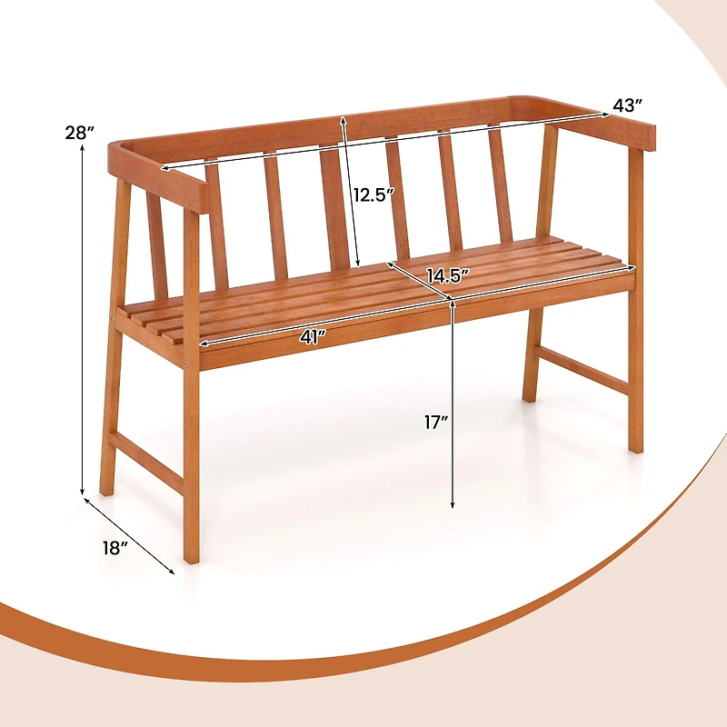 Banc d'extérieur en bois d'eucalyptus, dossier et accoudoirs