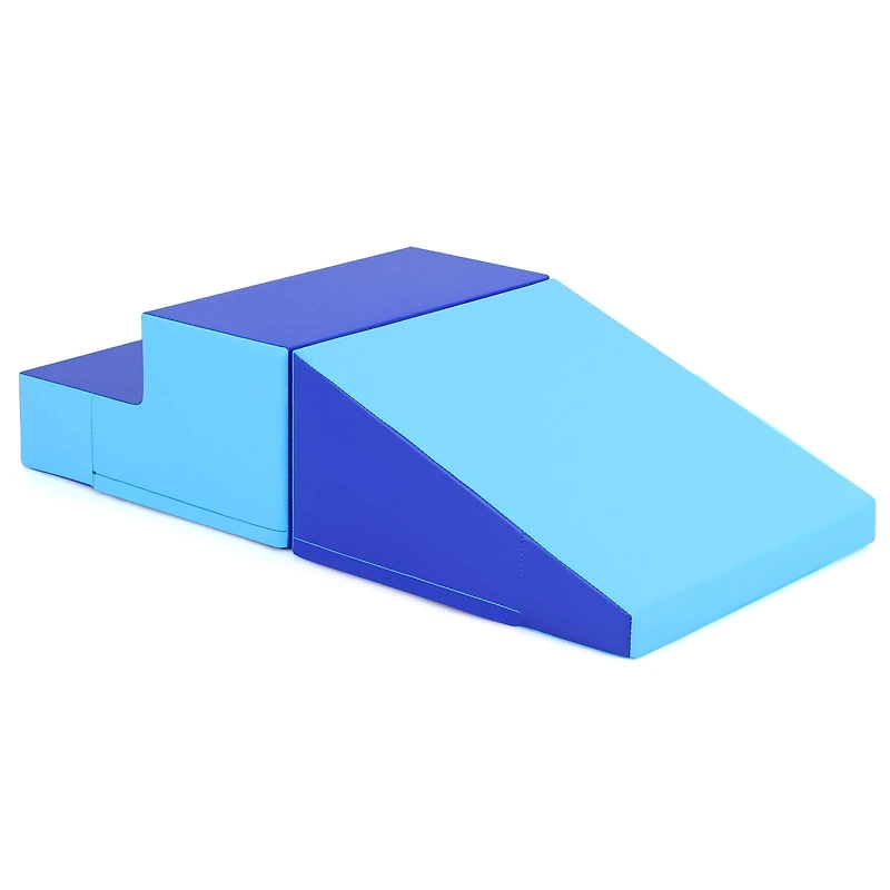 2-Piece Step and Slide Climber, For Infants and Toddlers Baby Soft Play Set Foam Blocks - Blue