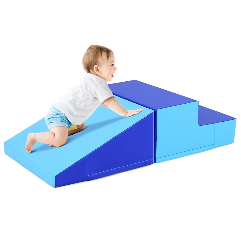 2-Piece Step and Slide Climber, For Infants and Toddlers Baby Soft Play Set Foam Blocks - Blue