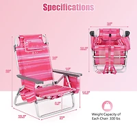 2-Pack Folding Backpack Beach Chair 5-Position Outdoor Reclining Chairs, Pillow