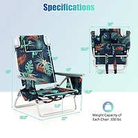 Ensemble de 2 chaises plage pliantes à dossier, inclinables d'extérieur 5 positions, coussin