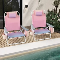 2-Pack Folding Backpack Beach Chair 5-Position Outdoor Reclining Chairs, Pillow