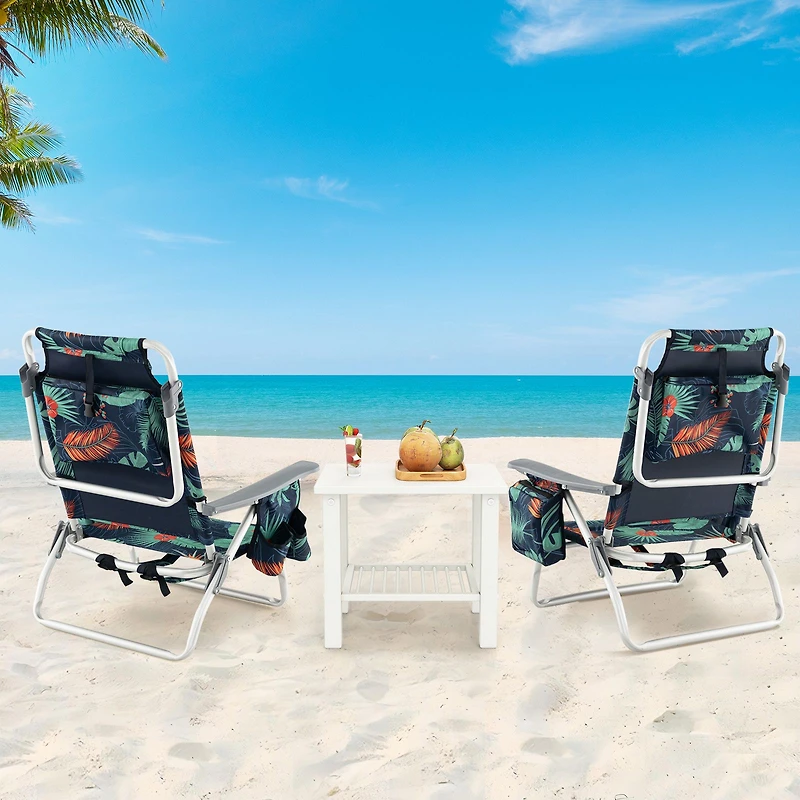 2-Pack Folding Backpack Beach Chair 5-Position Outdoor Reclining Chairs, Pillow