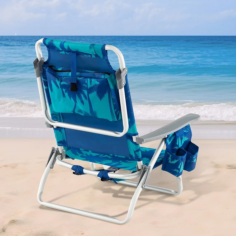 2-Pack Folding Backpack Beach Chair 5-Position Outdoor Reclining Chairs, Pillow