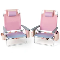 2-Pack Folding Backpack Beach Chair 5-Position Outdoor Reclining Chairs, Pillow
