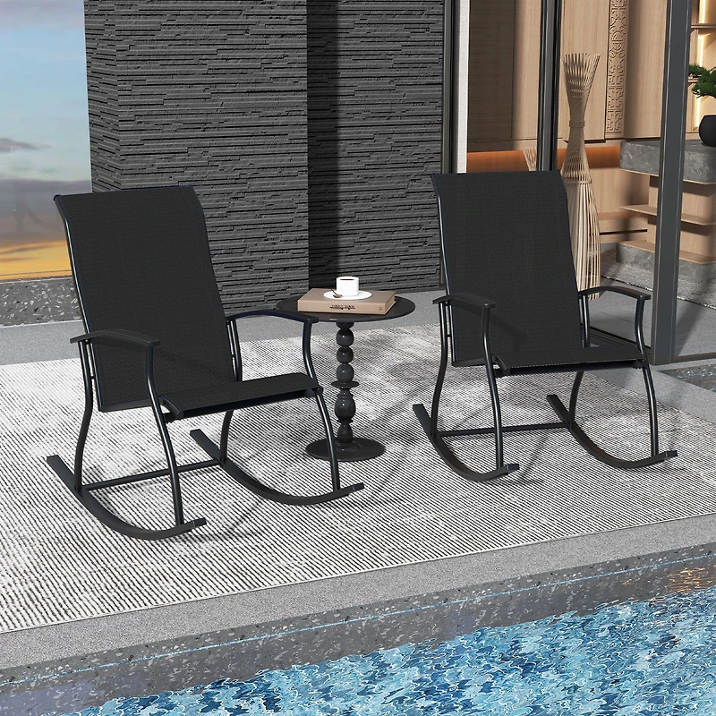 2-Piece Outdoor Rocking Chairs, Breathable Backrest - Black