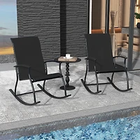 2-Piece Outdoor Rocking Chairs, Breathable Backrest - Black