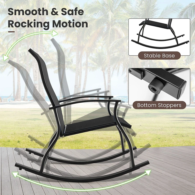 2-Piece Outdoor Rocking Chairs, Breathable Backrest - Black