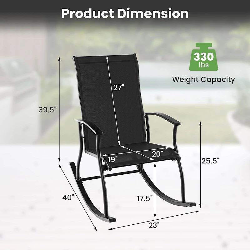 2-Piece Outdoor Rocking Chairs, Breathable Backrest - Black