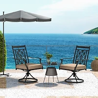 2-Piece Patio Swivel Dining Chairs, Blossom Pattern Backrest and Cushions - Black
