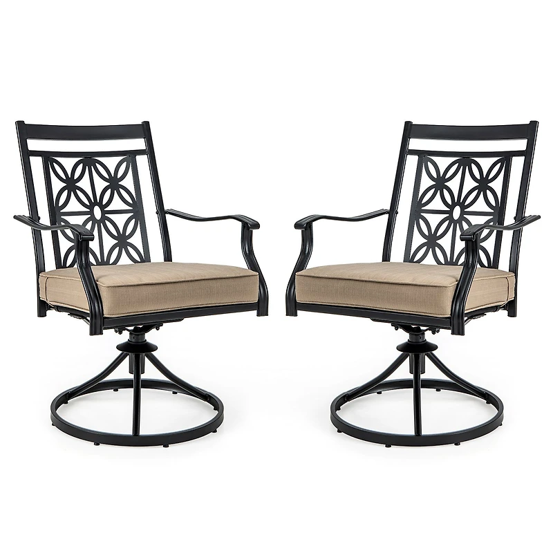 2 chaises de jardin pivotantes, dossier et coussins à motif floral - Noir
