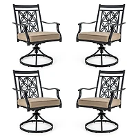 2-Piece Patio Swivel Dining Chairs, Blossom Pattern Backrest and Cushions - Black