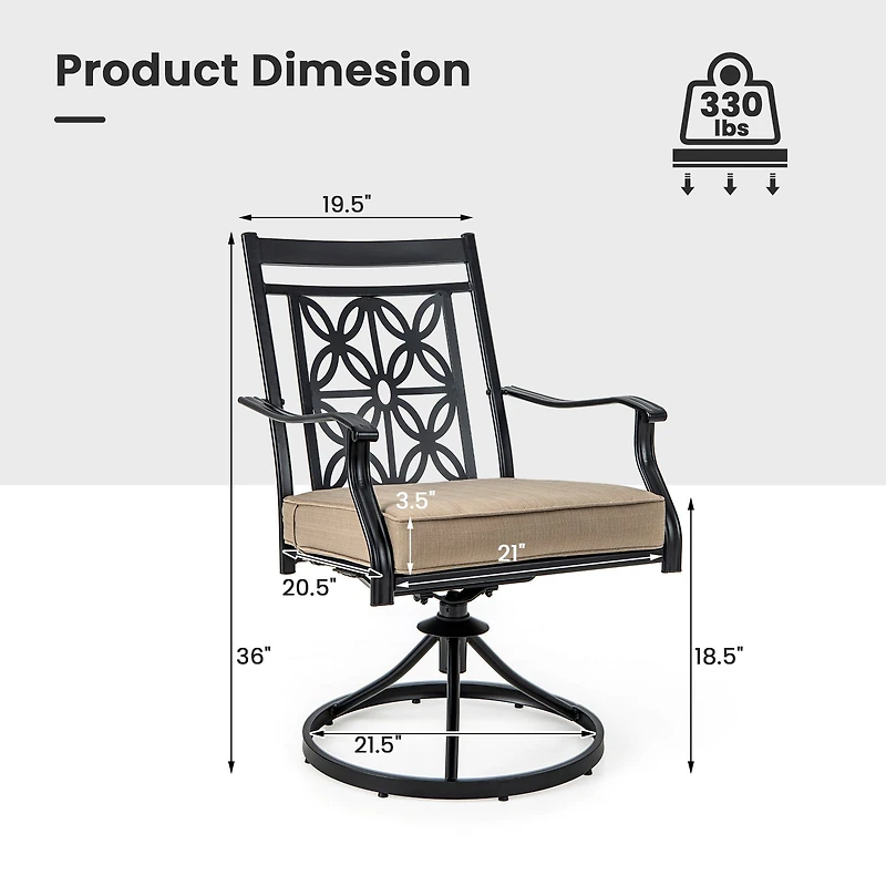 2-Piece Patio Swivel Dining Chairs, Blossom Pattern Backrest and Cushions - Black