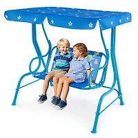 Balançoire d'extérieur pour enfants à 2 places, support métallique et auvent réglable