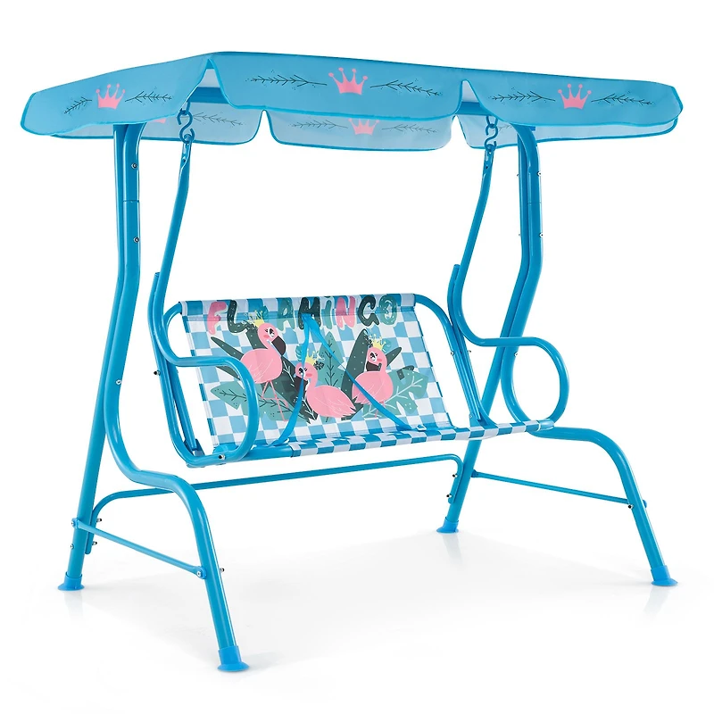 Balançoire d'extérieur pour enfants à 2 places, support métallique et auvent réglable