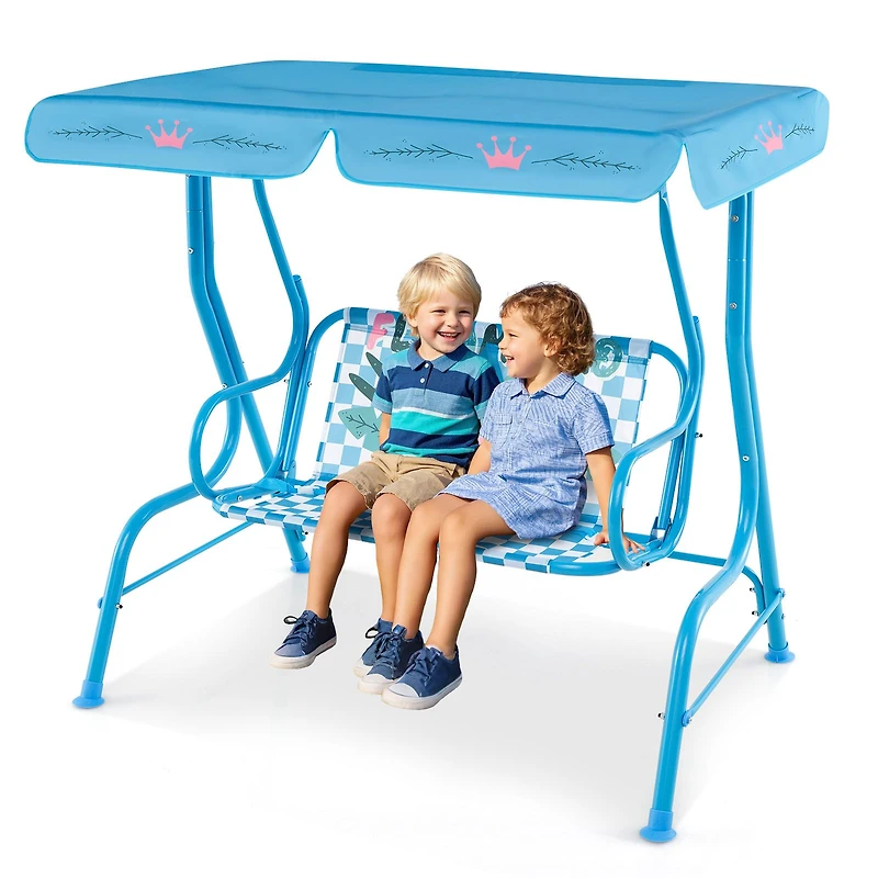 2-Seater Kids Patio Swing, Metal Stand and Adjustable Canopy