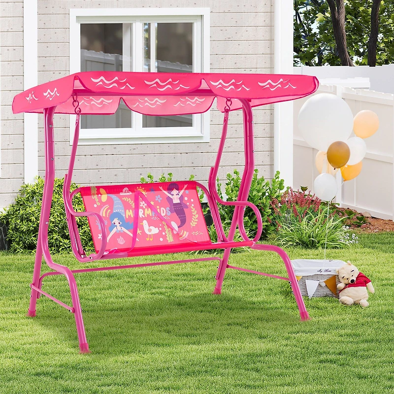 2-Seater Kids Patio Swing, Metal Stand and Adjustable Canopy