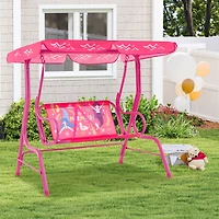 2-Seater Kids Patio Swing, Metal Stand and Adjustable Canopy