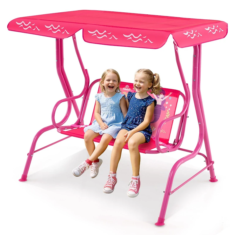 2-Seater Kids Patio Swing, Metal Stand and Adjustable Canopy