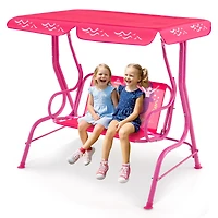 2-Seater Kids Patio Swing, Metal Stand and Adjustable Canopy