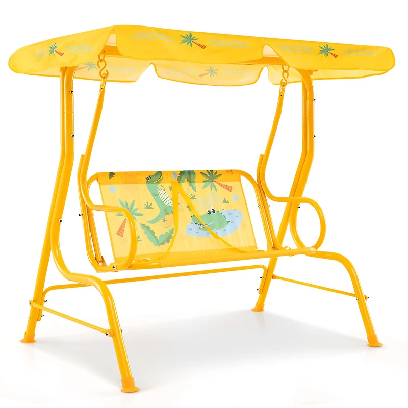 2-Seater Kids Patio Swing, Metal Stand and Adjustable Canopy
