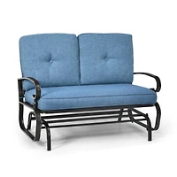 2 Seats Outdoor Swing Glider Chair, Comfortable Cushions - Blue