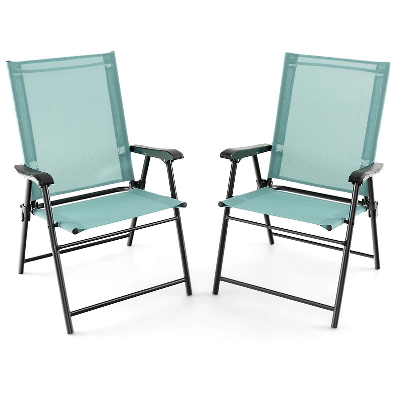 2 Set of Patio Dining Chair, Armrests and Metal Frame - Light Green