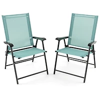 2 Set of Patio Dining Chair, Armrests and Metal Frame - Light Green