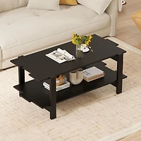 2-Tier Coffee Table Slatted Wood Center Table, Storage Shelf