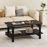 2-Tier Coffee Table Slatted Wood Center Table, Storage Shelf