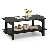 2-Tier Coffee Table Slatted Wood Center Table, Storage Shelf