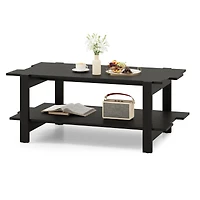 2-Tier Coffee Table Slatted Wood Center Table, Storage Shelf
