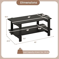 2-Tier Coffee Table Slatted Wood Center Table, Storage Shelf