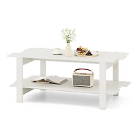 2-Tier Coffee Table Slatted Wood Center Table, Storage Shelf