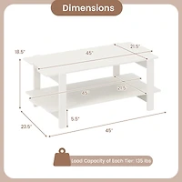 2-Tier Coffee Table Slatted Wood Center Table, Storage Shelf