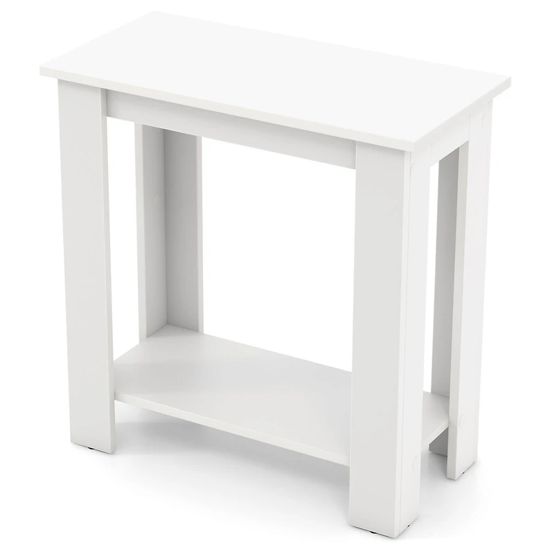 2-Tier Modern Compact End Table, Storage Shelf - White